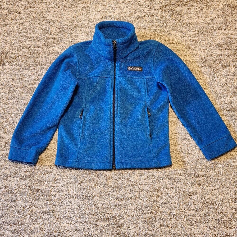 Columbia Fleece Jacket Kids XXS 4/5 Blue Full Zip Pockets Hiking Outdoor Warm